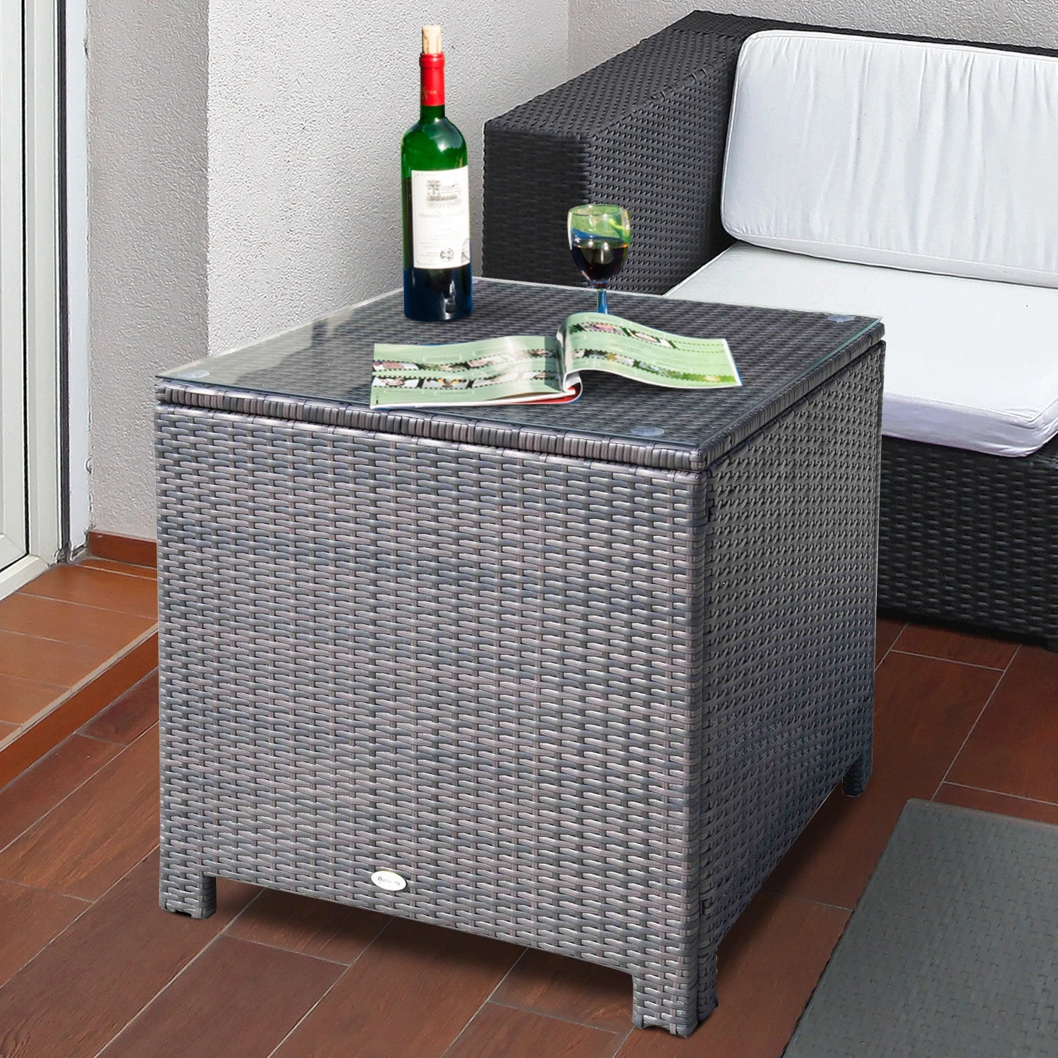 Outsunny Rattan Garden Side Table - Brown 2 Outsunny Rattan Garden Side Table - Brown - Image 2