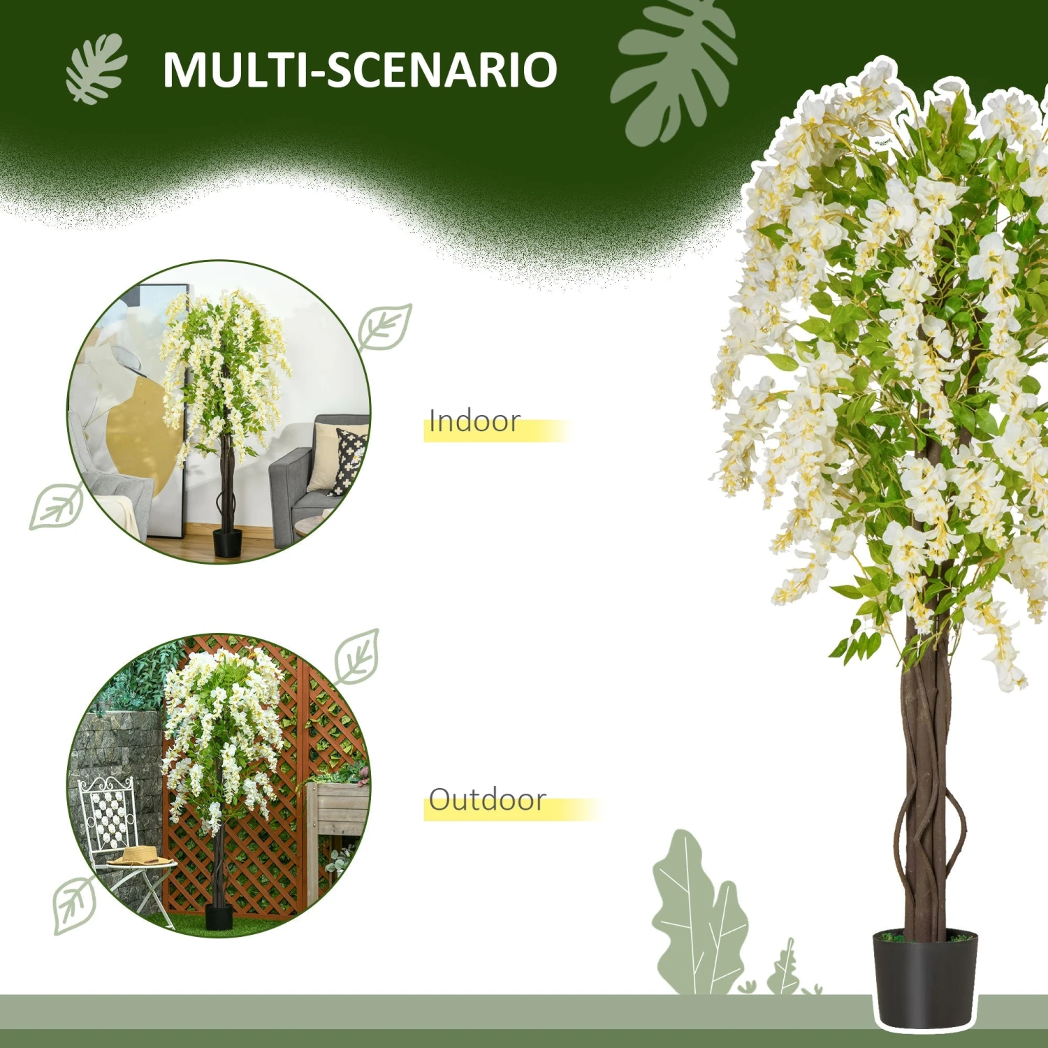 HOMCOM Artificial Realistic White Wisteria Tree For Indoor Outdoor Décor, 160cm 3 HOMCOM Artificial Realistic White Wisteria Tree For Indoor Outdoor Décor, 160cm - Image 3