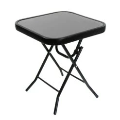 Silver & Stone Folding Glass Side Table 40 X 40 X 46cm - Black - Indoor Or Outdoor