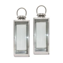 Lewis's Rectangular Lanterns Candle Holders Set Of 2 - 13x12x32cm