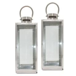 Lewis's Rectangular Lanterns Candle Holders Set Of 2 - 17x16x41cm