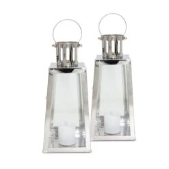 Lewis's Triangular Lanterns Candle Holders With Candles Set Of 2 - 10.5x10x12cm