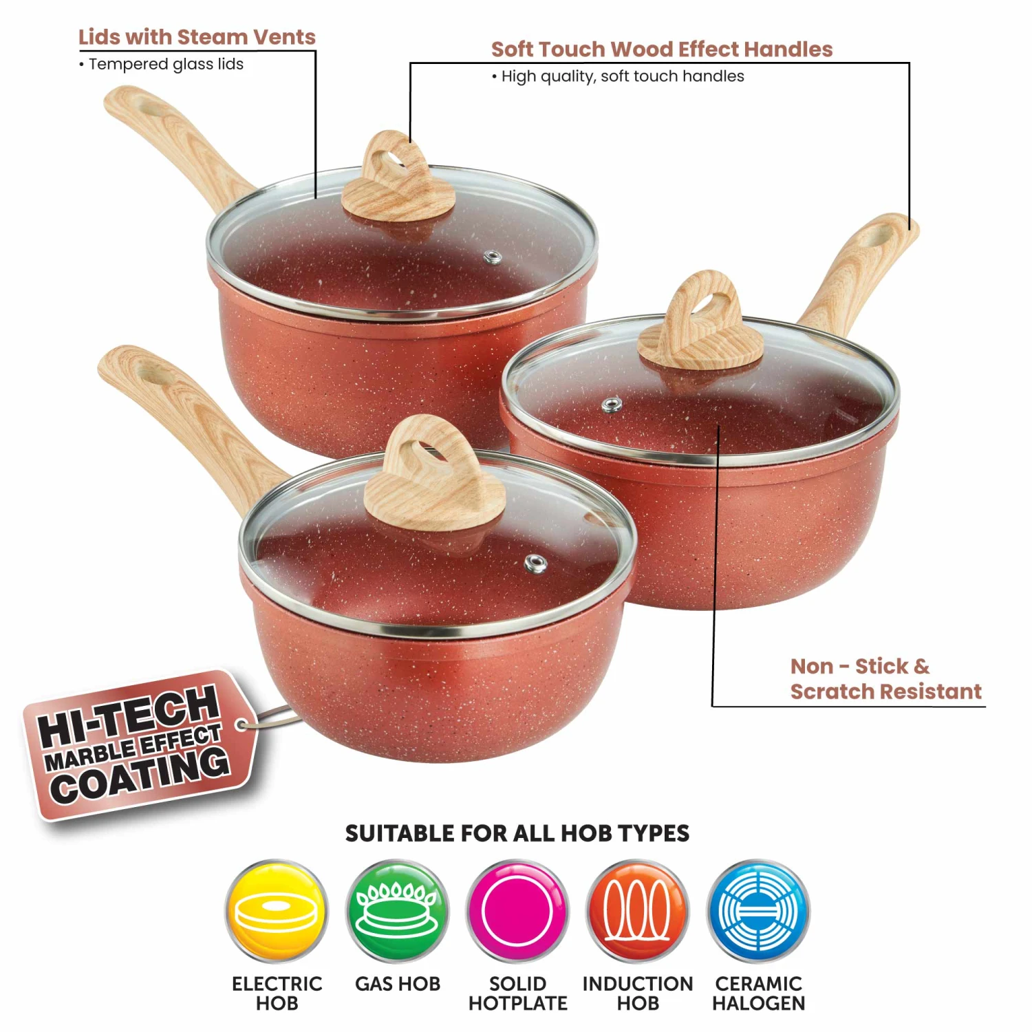Lewis's Sovereign Stone Copper 3 Piece Sauce Pan Set With Soft Touch Handle 2 Lewis's Sovereign Stone Copper 3 Piece Sauce Pan Set With Soft Touch Handle - Image 2