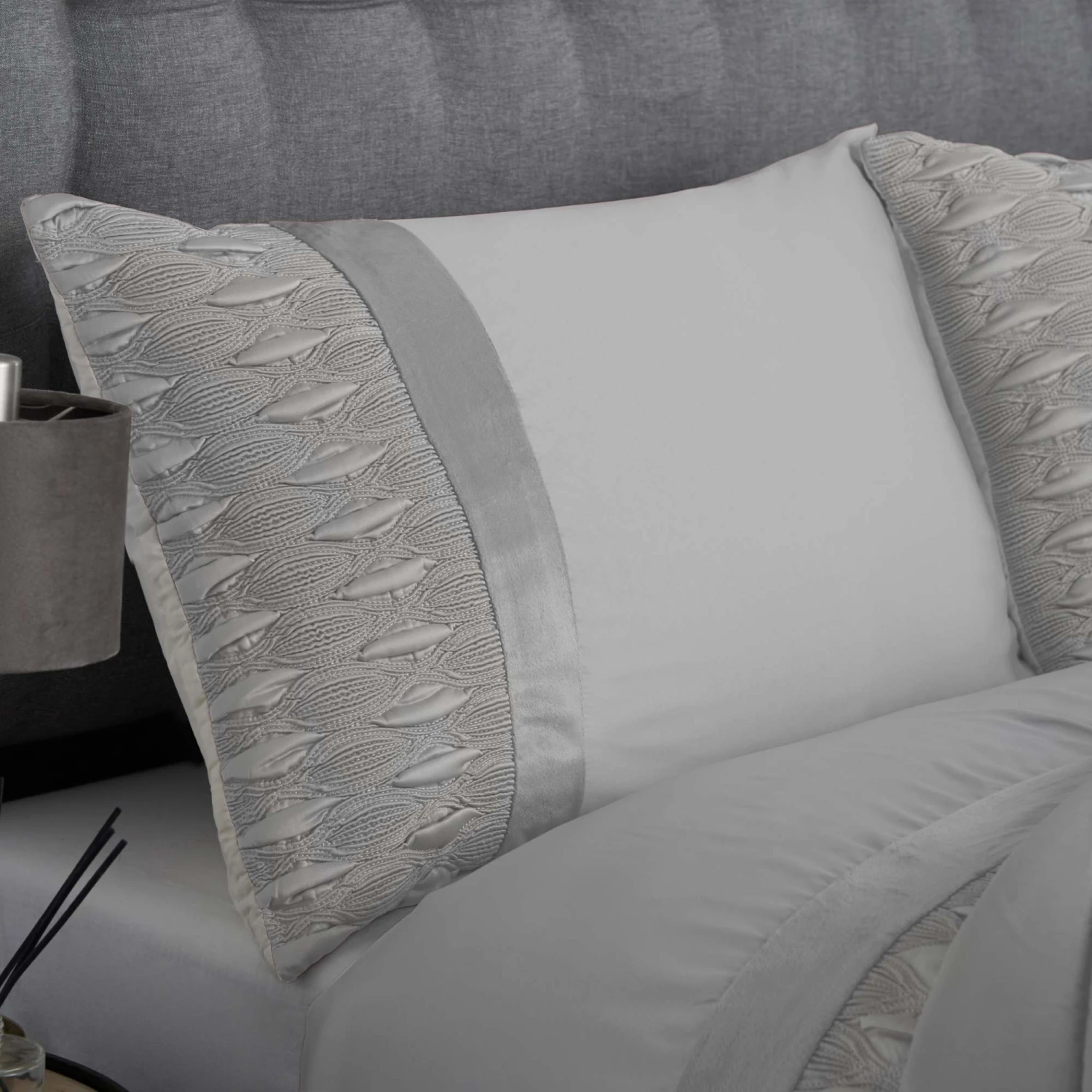Lewis's Aria Quilted Satin Panel Luxury Duvet Set - Silver 4 Lewis's Aria Quilted Satin Panel Luxury Duvet Set - Silver - Image 4