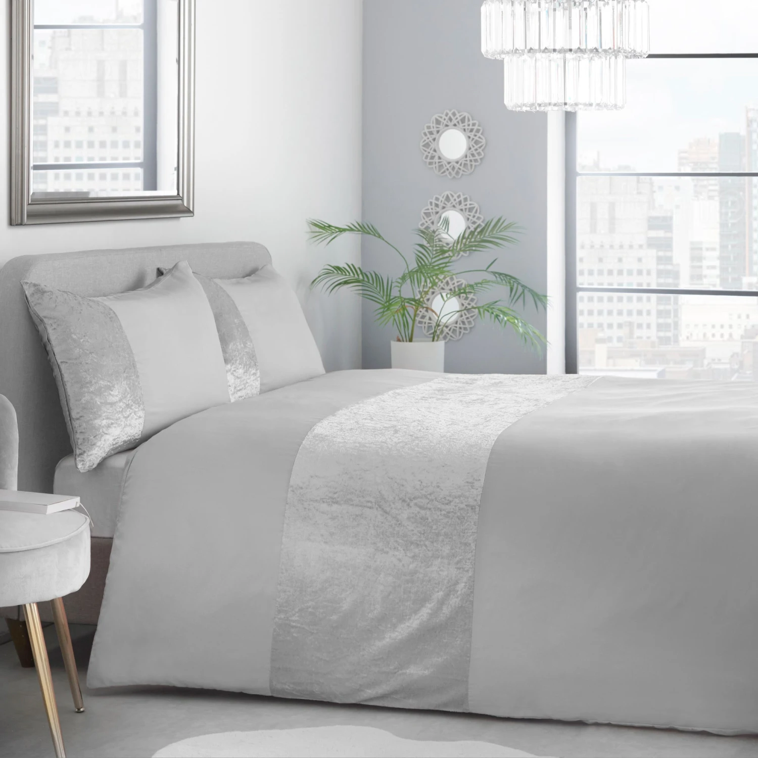 Lewis's Amelia Crushed Velvet Duvet Set - Silver 1 Lewis's Amelia Crushed Velvet Duvet Set - Silver