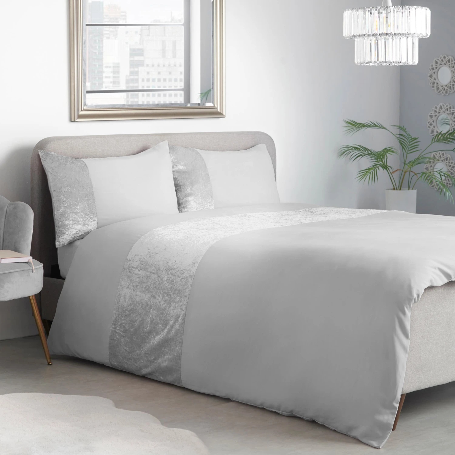 Lewis's Amelia Crushed Velvet Duvet Set - Silver 2 Lewis's Amelia Crushed Velvet Duvet Set - Silver - Image 2