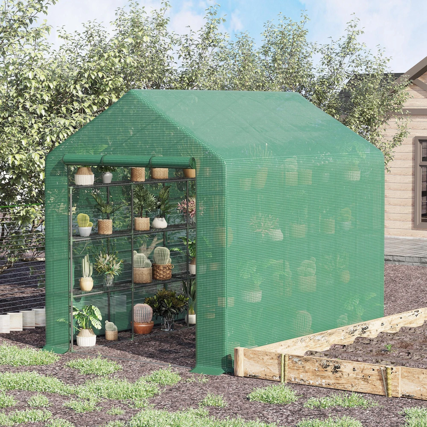 Outsunny Poly Tunnel Wallk-in Greenhouse Cover Shelves Garden Plant House 8ft X 6ft X 7ft 2 Outsunny Poly Tunnel Wallk-in Greenhouse Cover Shelves Garden Plant House 8ft X 6ft X 7ft - Image 2