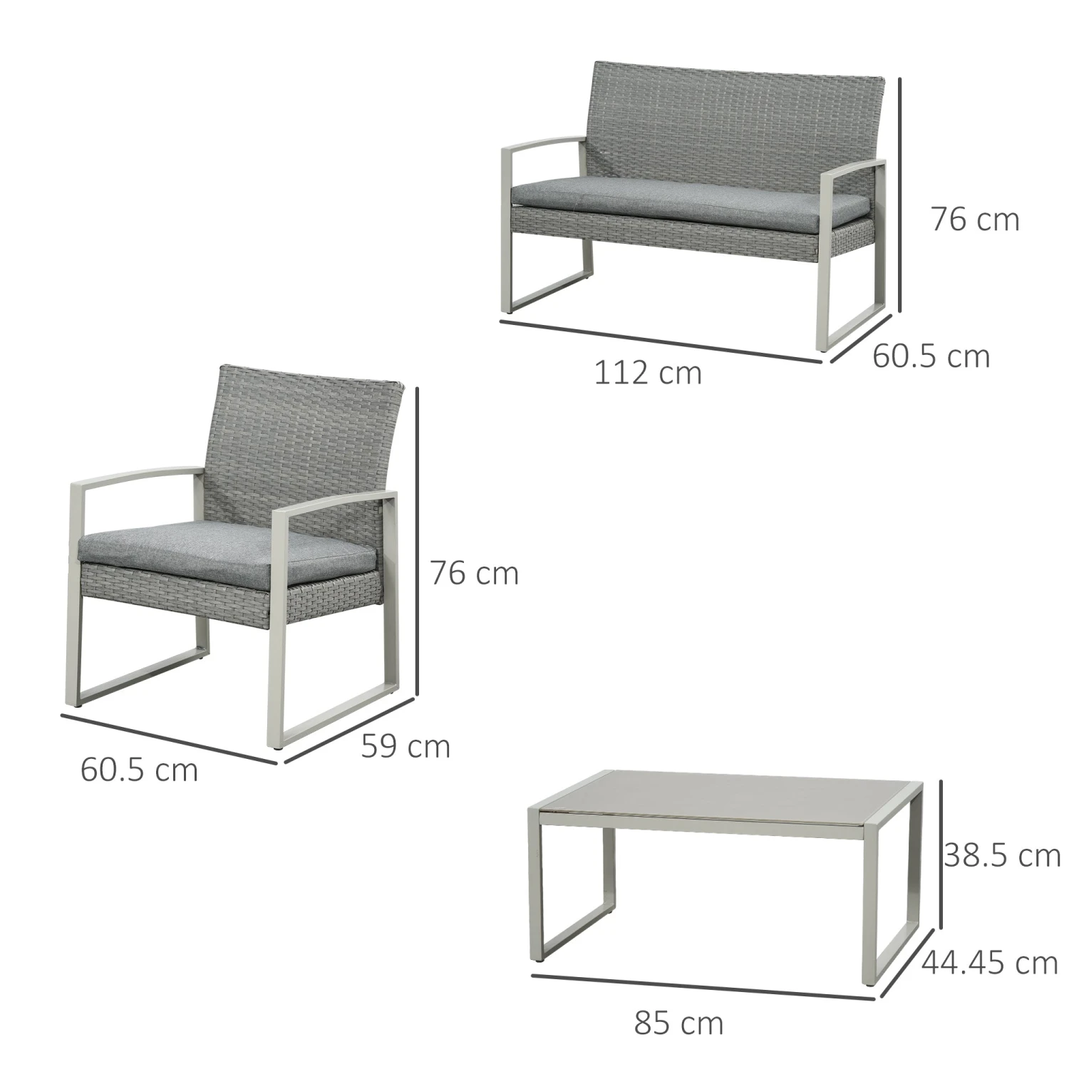 Outsunny-4 Piece Rattan Sofa Set - Grey 3 Outsunny-4 Piece Rattan Sofa Set - Grey - Image 3