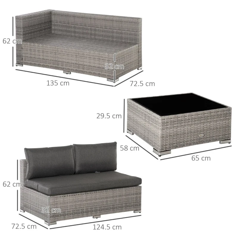 Outsunny Rattan Sofa Set 2.7m - Grey 3 Outsunny Rattan Sofa Set 2.7m - Grey - Image 3