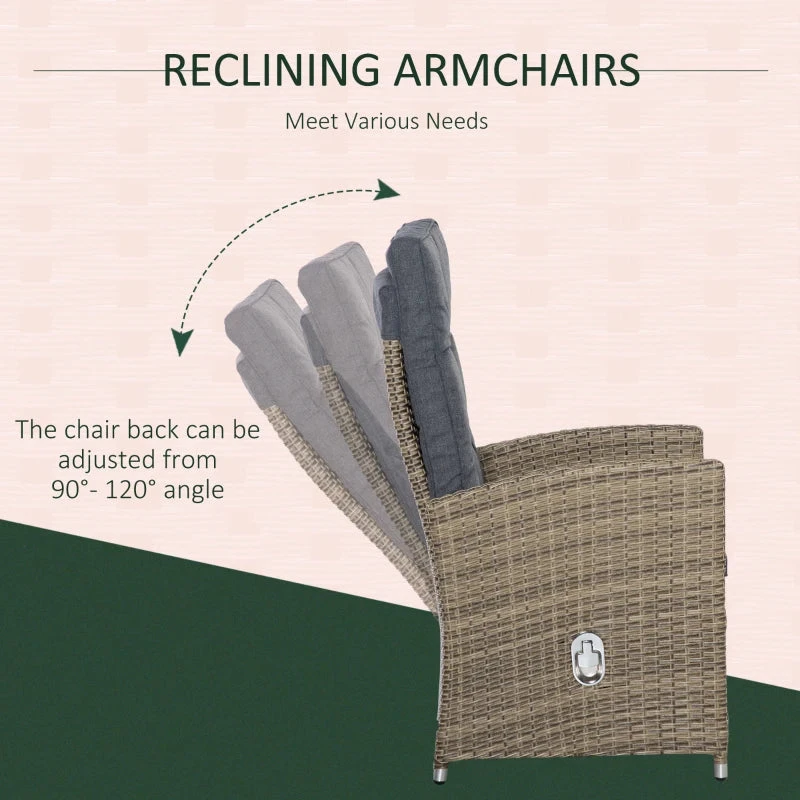 Outsunny Patio Furniture Dining Set With Recliner Armchairs 6 Piece - Brown 6 Outsunny Patio Furniture Dining Set With Recliner Armchairs 6 Piece - Brown - Image 6