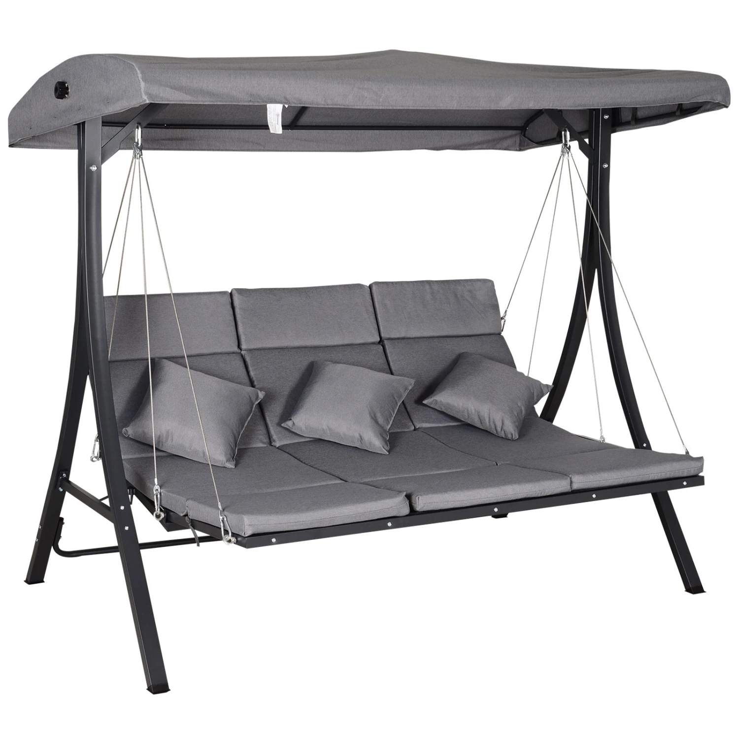 Outsunny 3 Seater Swing Bench - Grey 3 Outsunny 3 Seater Swing Bench - Grey - Image 3