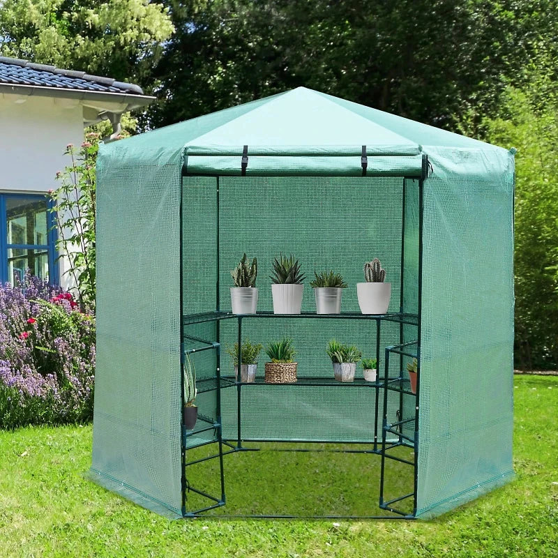 Outsunny Hexagon Walk-in 3-Tier Portable Greenhouse 2 Outsunny Hexagon Walk-in 3-Tier Portable Greenhouse - Image 2