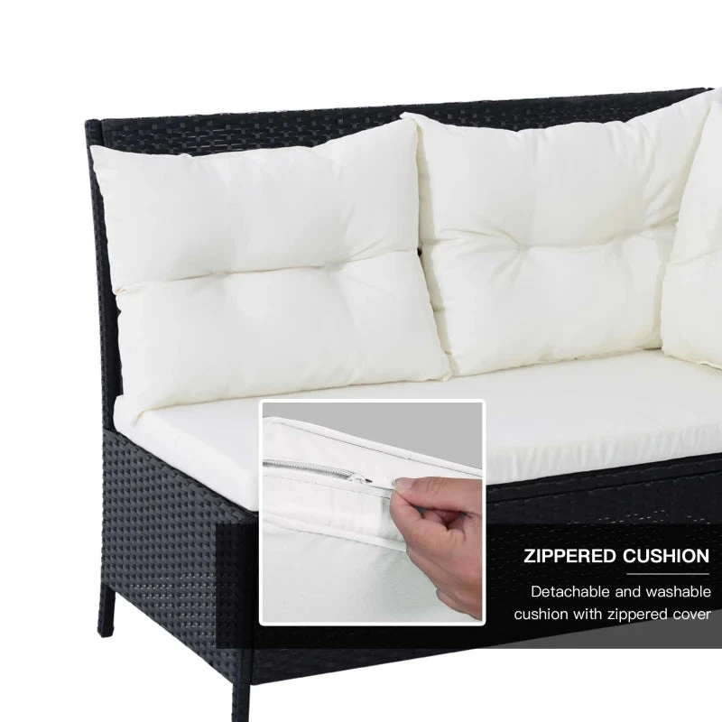 Outsunny Rattan Corner Sofa Set With Table And Footstools - Black 4 Outsunny Rattan Corner Sofa Set With Table And Footstools - Black - Image 4