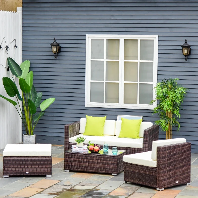 Outsunny Rattan Sofa Set With Chez Lounge And Coffee Table - Brown 2 Outsunny Rattan Sofa Set With Chez Lounge And Coffee Table - Brown - Image 2