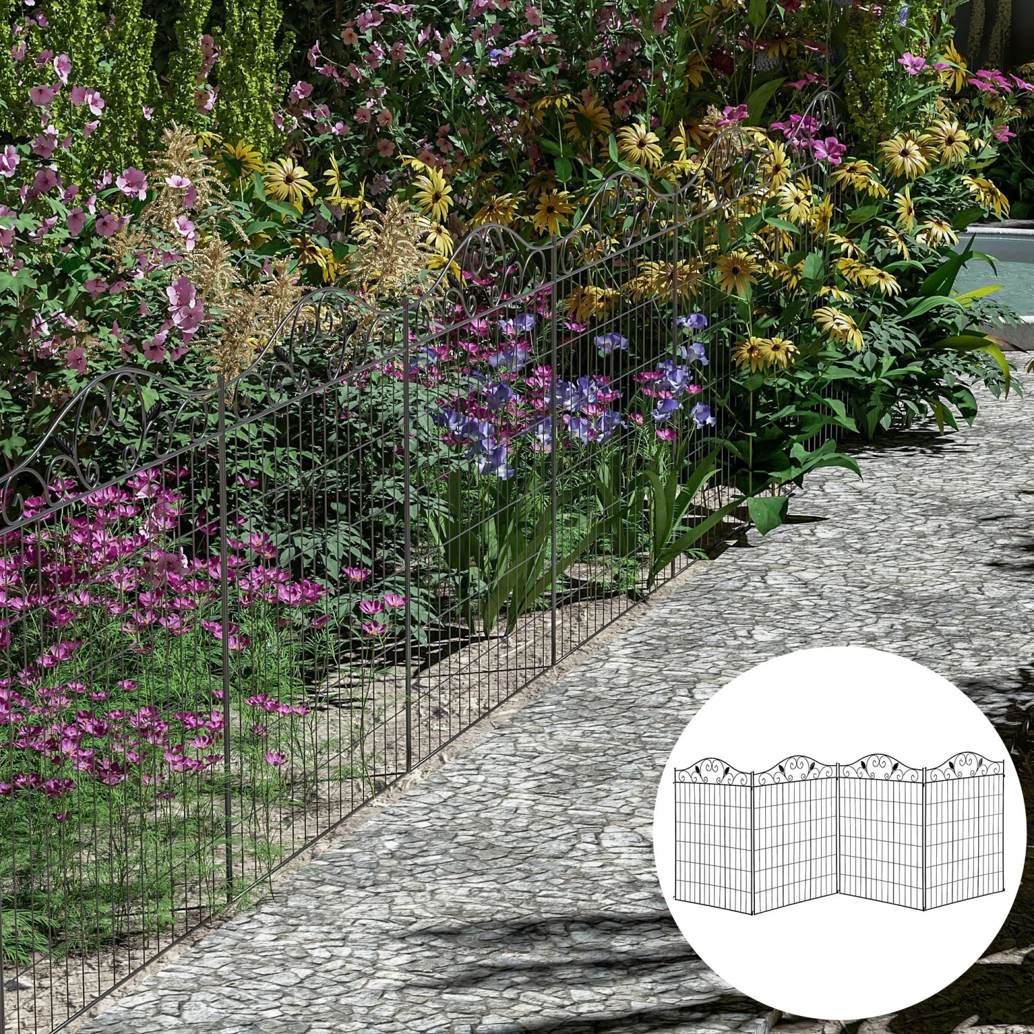 Outsunny Garden Decorative Fence Panels 44in X 12ft 2 Outsunny Garden Decorative Fence Panels 44in X 12ft - Image 2