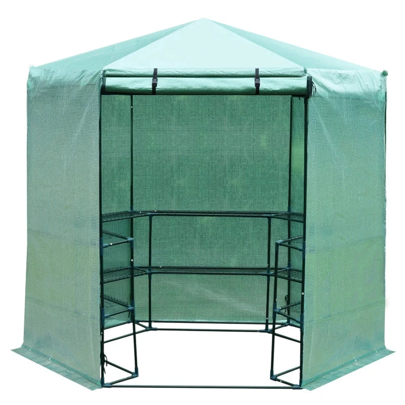 Outsunny Hexagon Walk-in 3-Tier Portable Greenhouse 1 Outsunny Hexagon Walk-in 3-Tier Portable Greenhouse