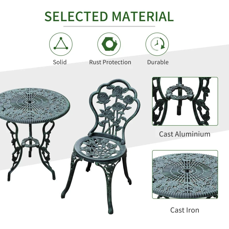 Outsunny Bistro Set Cast Aluminium - Green 6 Outsunny Bistro Set Cast Aluminium - Green - Image 6