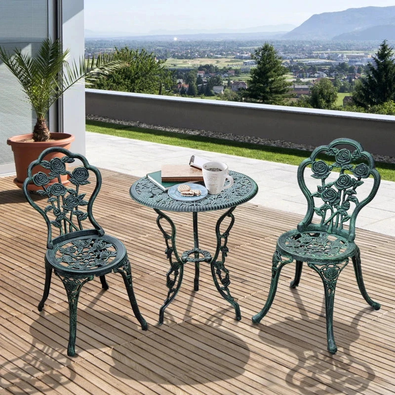 Outsunny Bistro Set Cast Aluminium - Green 10 Outsunny Bistro Set Cast Aluminium - Green - Image 10