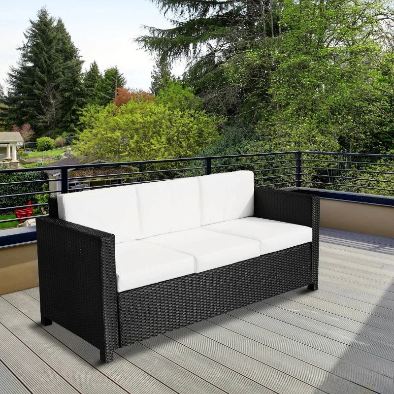 Outsunny Rattan Sofa 3 Seater - Black 2 Outsunny Rattan Sofa 3 Seater - Black - Image 2