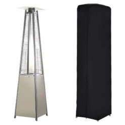 Outsunny Stainless Steel Outdoor Garden Pyramid Patio Heater With Wheels And Rain Cover - Silver