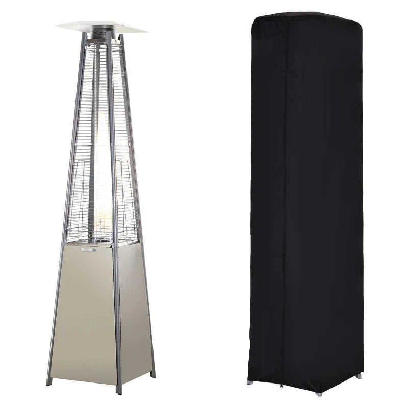 Outsunny Stainless Steel Outdoor Garden Pyramid Patio Heater With Wheels And Rain Cover - Silver 1 Outsunny Stainless Steel Outdoor Garden Pyramid Patio Heater With Wheels And Rain Cover - Silver