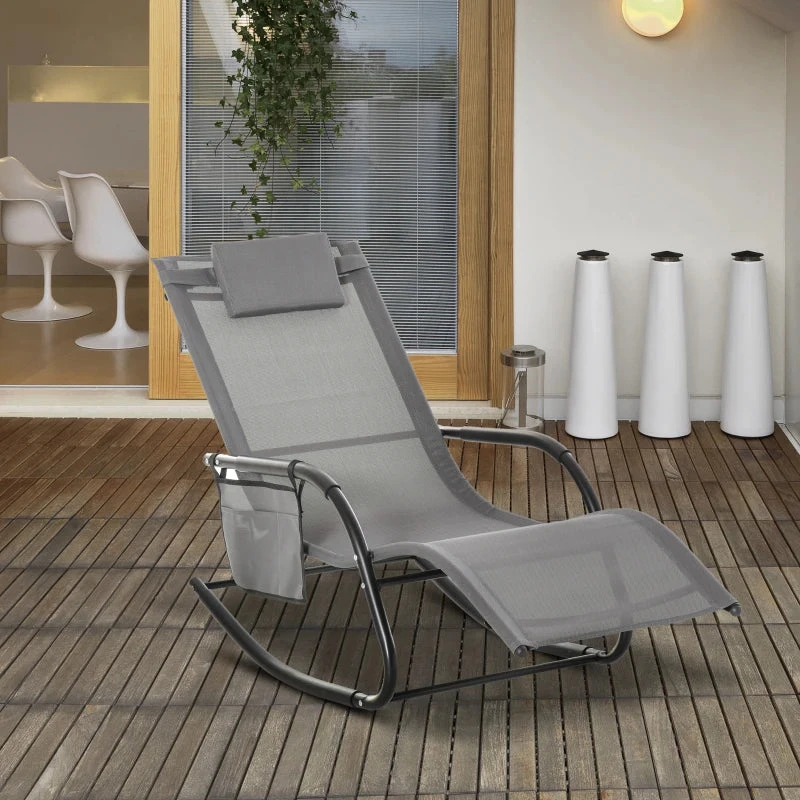 Outsunny Lounger Rocking Chair - Grey 2 Outsunny Lounger Rocking Chair - Grey - Image 2