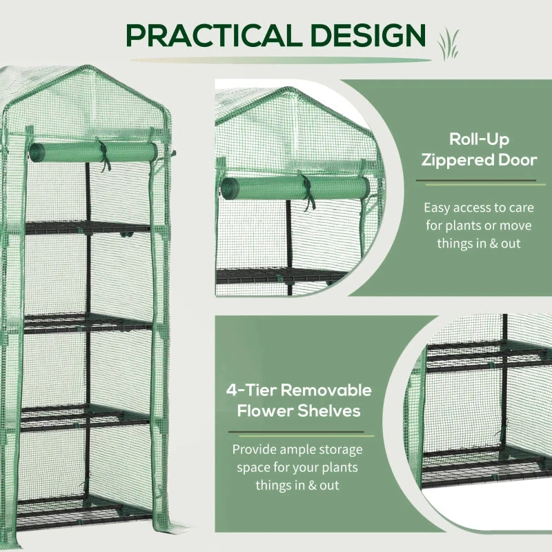 Outsunny Mini Greenhouse With 4 Tier 70 X 50 X 160 Cm - Green 5 Outsunny Mini Greenhouse With 4 Tier 70 X 50 X 160 Cm - Green - Image 5