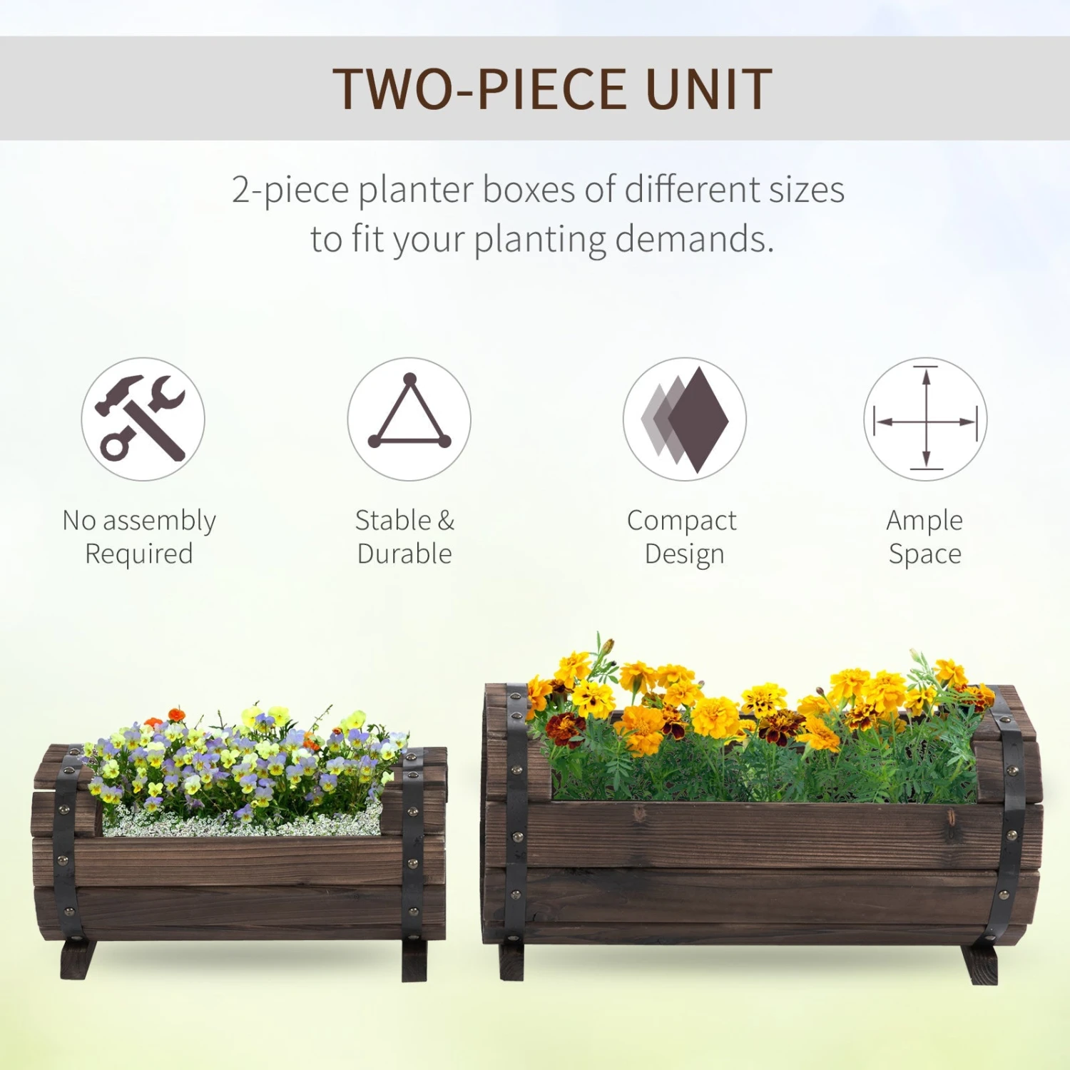 Outsunny 2PCs Wooden Flower Plant Pot 4 Outsunny 2PCs Wooden Flower Plant Pot - Image 4