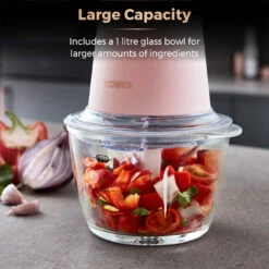 Tower Cavaletto 350W 1 Litre Glass Mini Chopper - Pink -Home Furnishing Serie Shop T12058PNK 07