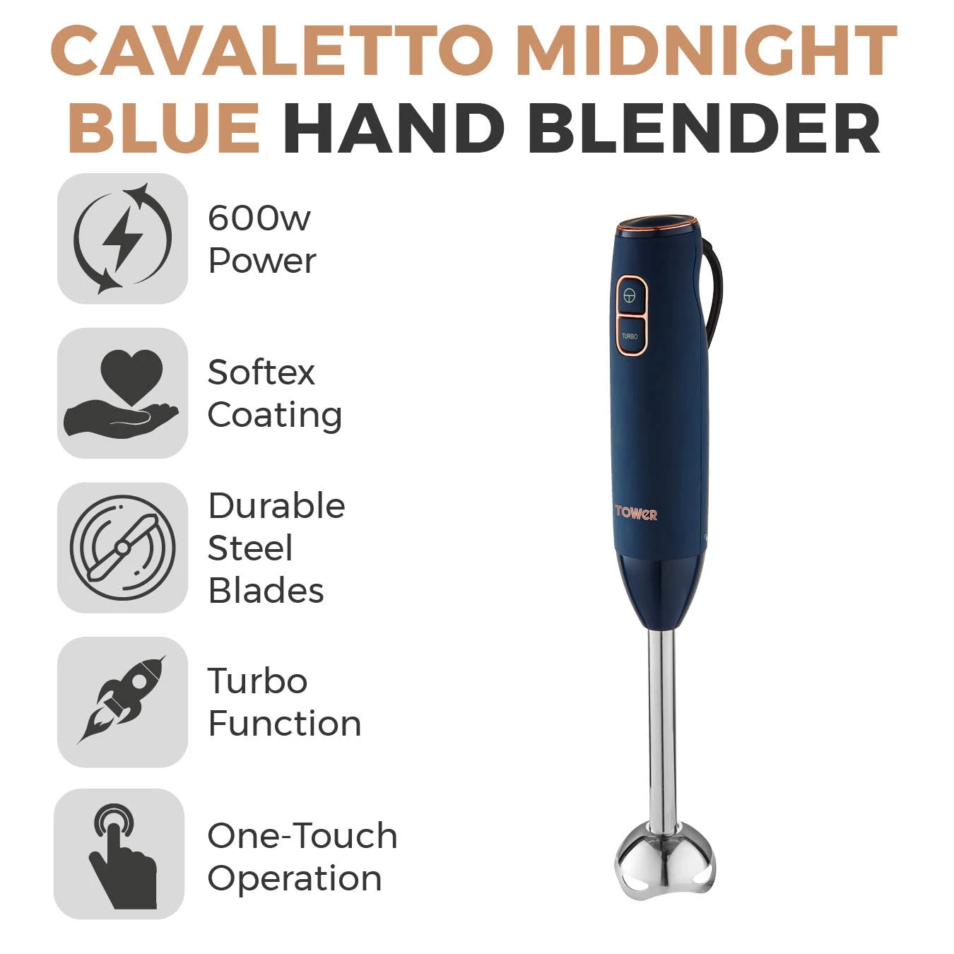 Tower Cavaletto 600W Stick Blender - Midnight Blue 2 Tower Cavaletto 600W Stick Blender - Midnight Blue - Image 2