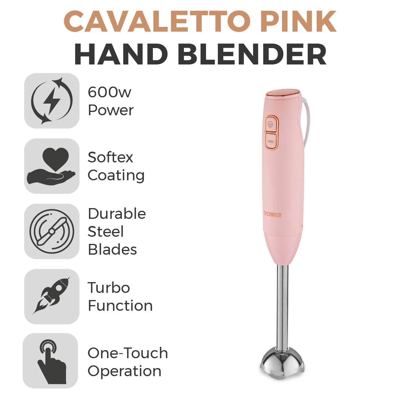 Tower Cavaletto 600W Stick Blender - Pink 2 Tower Cavaletto 600W Stick Blender - Pink - Image 2