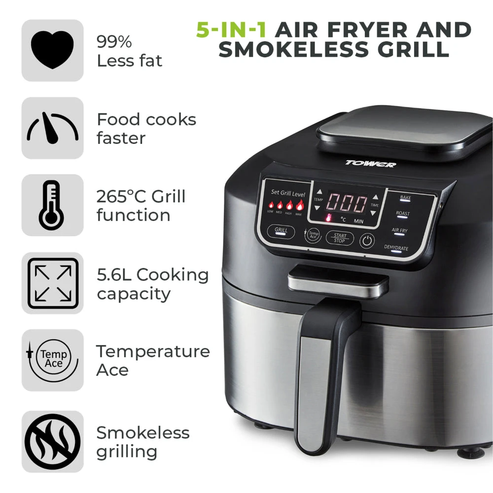 Tower Smokeless Grill 5.6L 5in1 - Black 3 Tower Smokeless Grill 5.6L 5in1 - Black - Image 3
