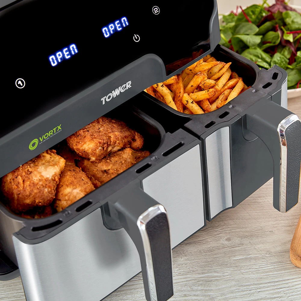 Tower Vortx Eco Duo Basket Air Fryer 8.5L - Grey 4 Tower Vortx Eco Duo Basket Air Fryer 8.5L - Grey - Image 4