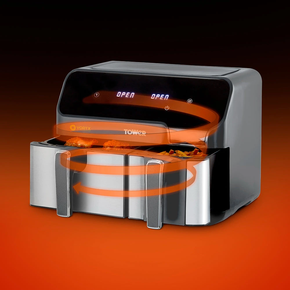 Tower Vortx Eco Duo Basket Air Fryer 8.5L - Grey 2 Tower Vortx Eco Duo Basket Air Fryer 8.5L - Grey - Image 2
