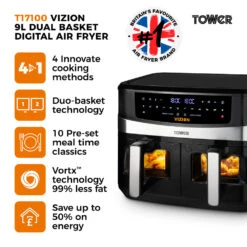 Tower Vortx Vizion Dual Basket Air Fryer 9L - Black 15 Tower Vortx Vizion Dual Basket Air Fryer 9L - Black -Home Furnishing Serie Shop T17100 02