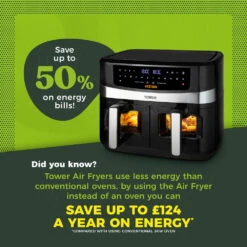 Tower Vortx Vizion Dual Basket Air Fryer 9L - Black 12 Tower Vortx Vizion Dual Basket Air Fryer 9L - Black -Home Furnishing Serie Shop T17100 07