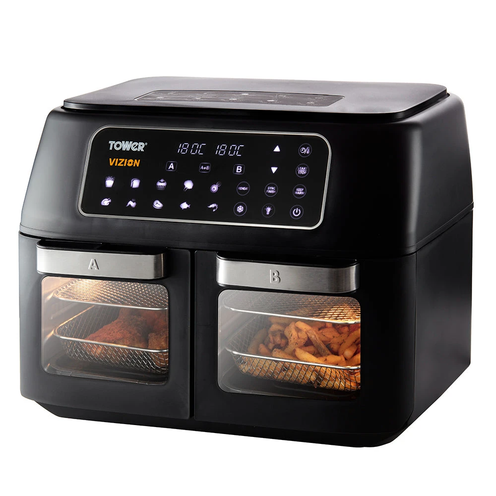 Tower Vortx Vizion Dual Basket Air Fryer 11L - Black 1 Tower Vortx Vizion Dual Basket Air Fryer 11L - Black