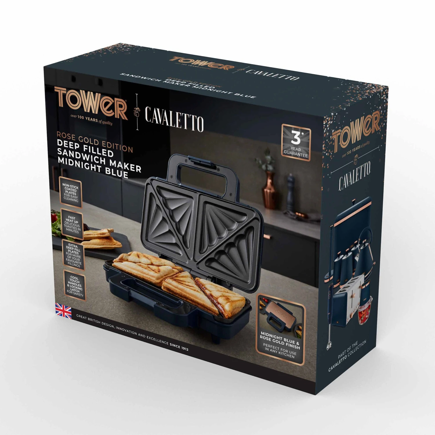Tower Cavaletto 900W Sandwich Maker - Midnight Blue 9 Tower Cavaletto 900W Sandwich Maker - Midnight Blue - Image 9