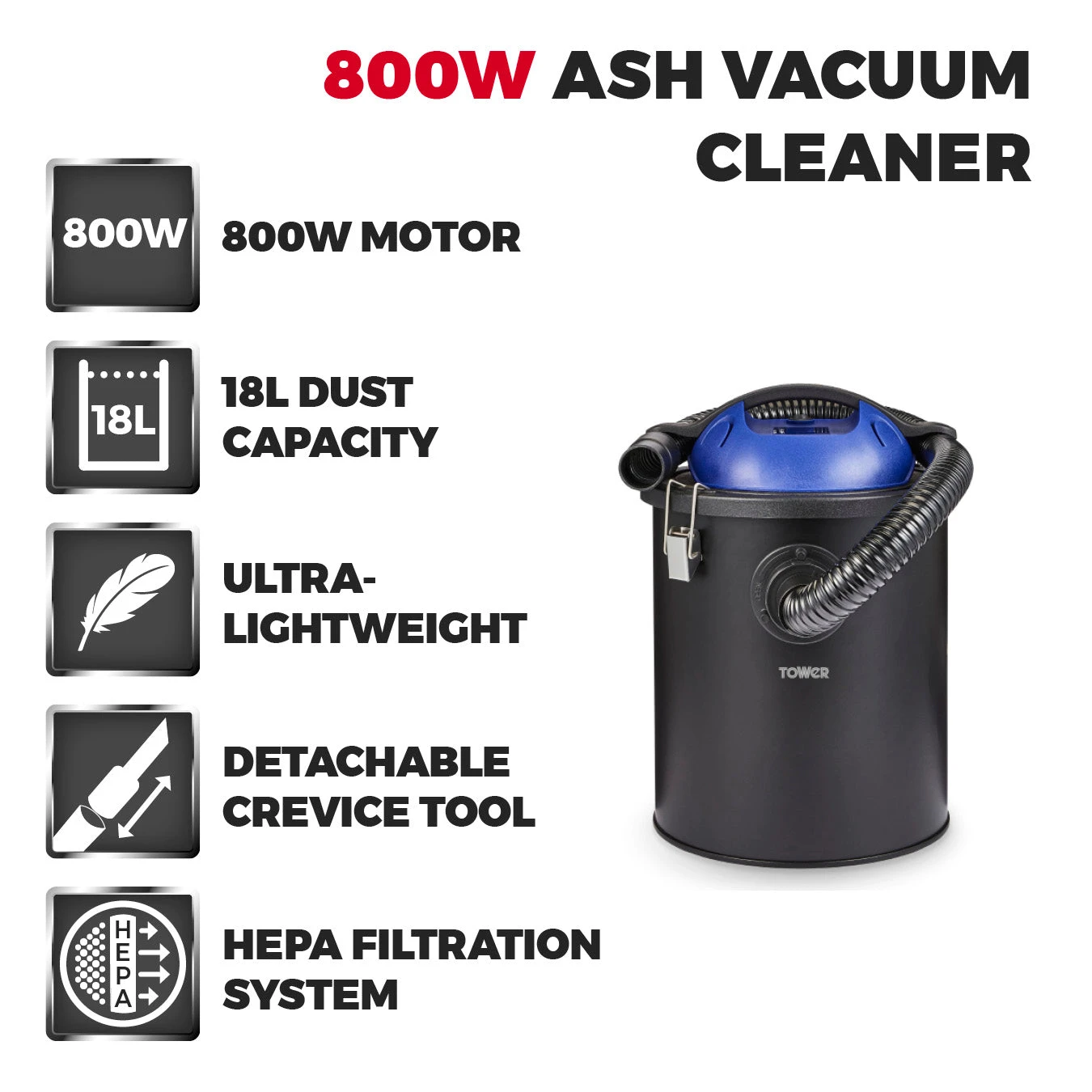Tower TAV10 800W Ash Vacuum Cleaner Washington - Blue 2 Tower TAV10 800W Ash Vacuum Cleaner Washington - Blue - Image 2