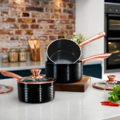 Tower Linear Rose Gold 3 Piece Saucepan Set - Black -Home Furnishing Serie Shop T800001RB 04
