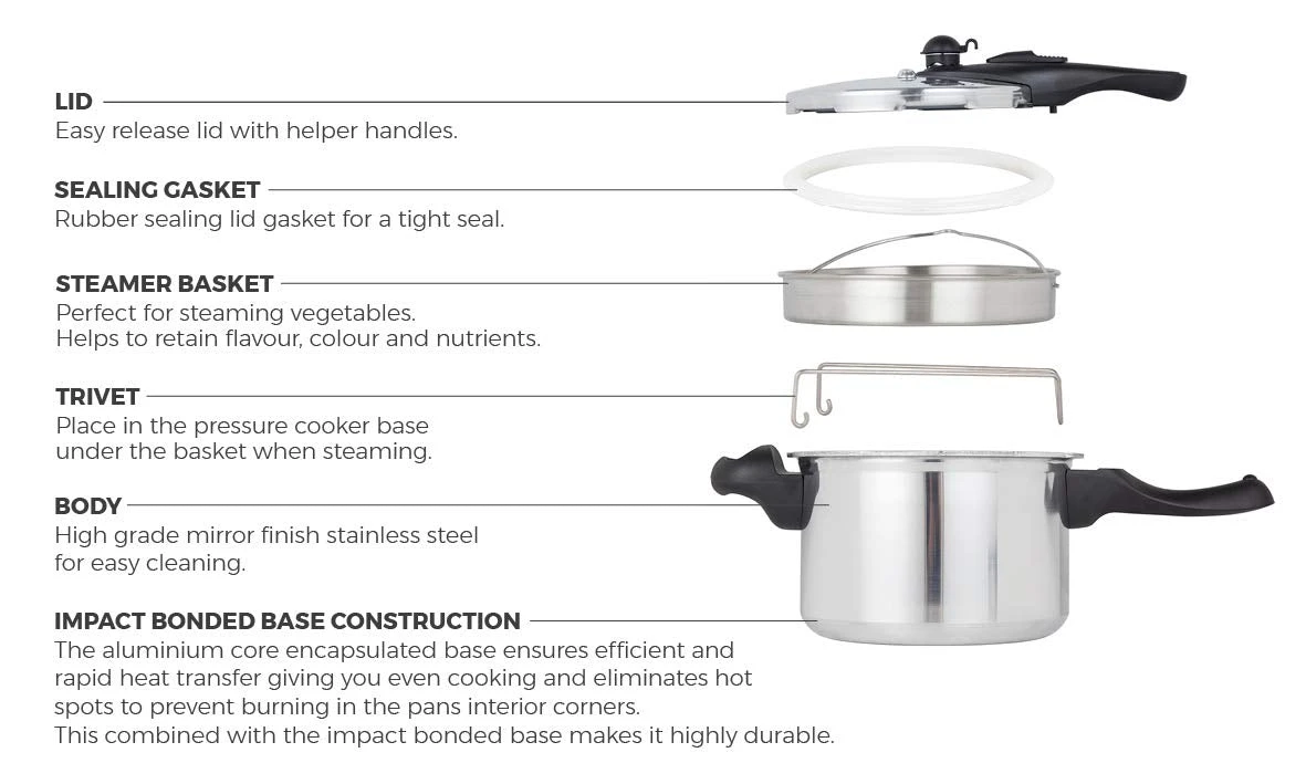 Tower High Dome 6 Litre Pressure Cooker - Silver 5 Tower High Dome 6 Litre Pressure Cooker - Silver - Image 5