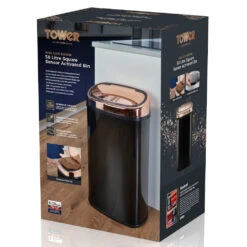 Tower Square Sensor Bin 58L Rose Gold - Black -Home Furnishing Serie Shop T80904RB 11