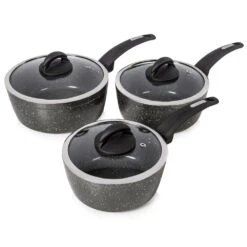 Tower Cerastone 3 Piece Saucepan Set - Black