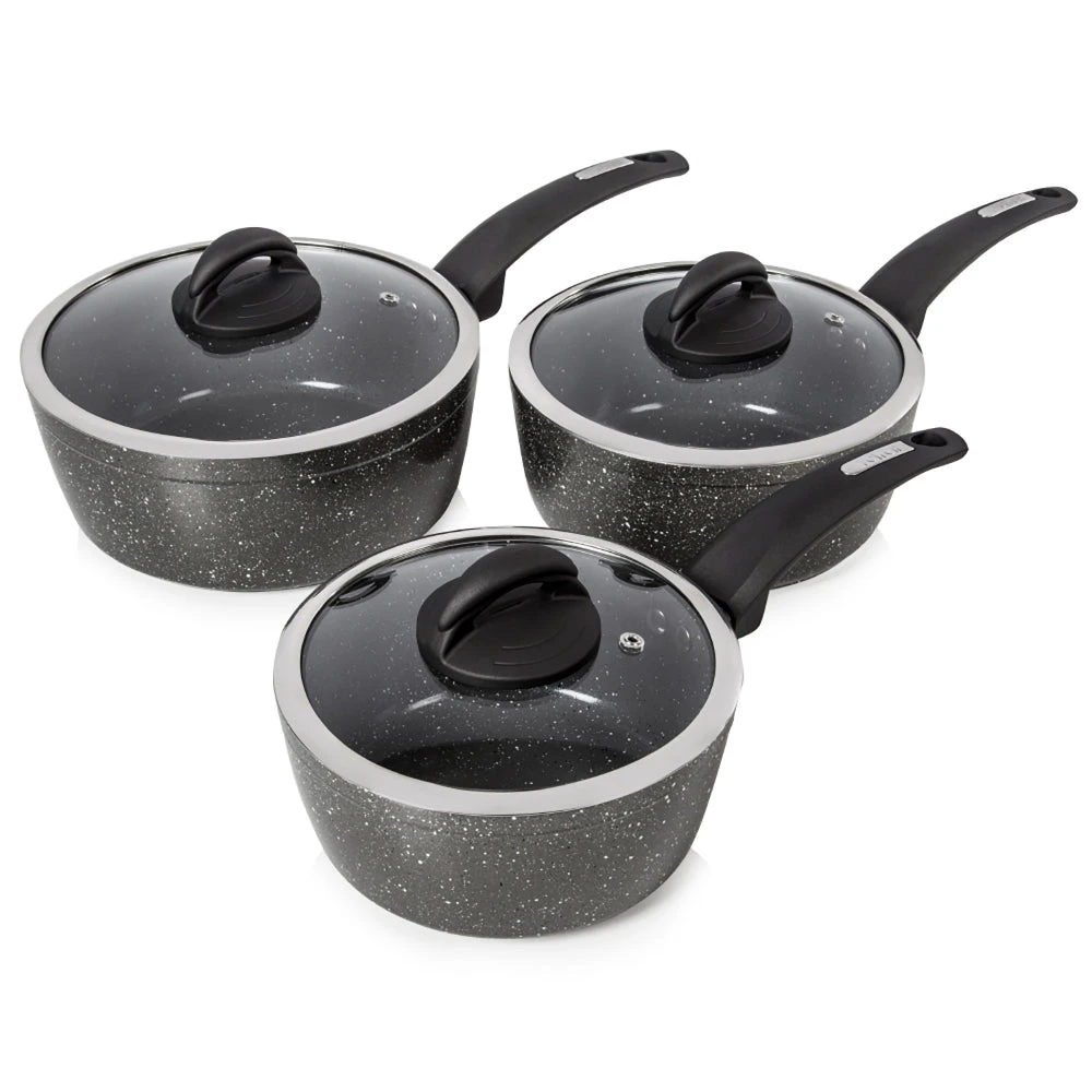 Tower Cerastone 3 Piece Saucepan Set - Black 1 Tower Cerastone 3 Piece Saucepan Set - Black