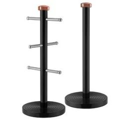 Tower Linear Towel Pole And Mug Tree - Black 15 Tower Linear Towel Pole And Mug Tree - Black -Home Furnishing Serie Shop T826002RB