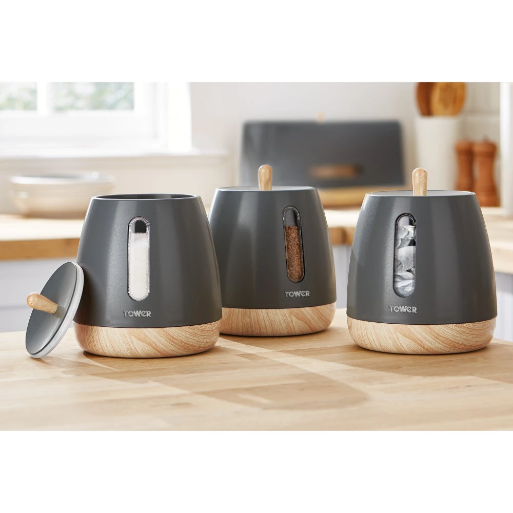 Tower Scandi Set Of 3 Canisters - Grey 2 Tower Scandi Set Of 3 Canisters - Grey - Image 2