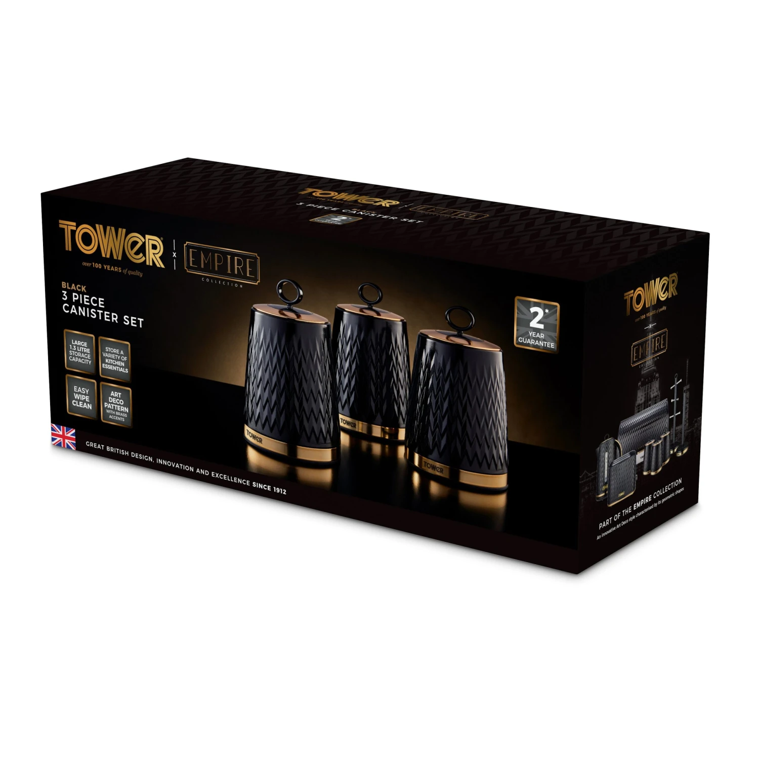 Tower Empire Set Of 3 Canisters - Black 2 Tower Empire Set Of 3 Canisters - Black - Image 2