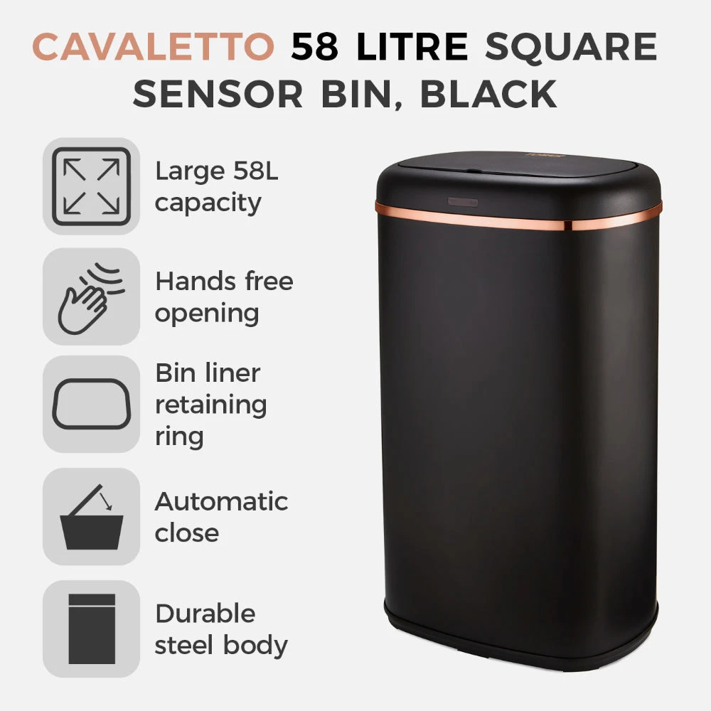 Tower Square Sensor Bin 58L - Black 3 Tower Square Sensor Bin 58L - Black - Image 3