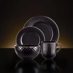 Tower Dinnerware Set 16 Piece - Black -Home Furnishing Serie Shop T867002BLK 06