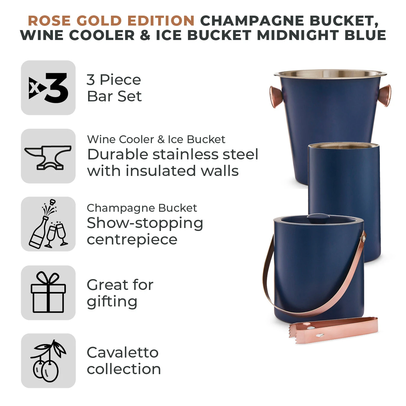 Tower Cavaletto 3 Piece Bar Set - Midnight Blue 2 Tower Cavaletto 3 Piece Bar Set - Midnight Blue - Image 2